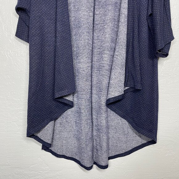 Lularoe Women S Lindsay Kimono Cardigan Navy Blue Yellow Polka Dot Knit Stretch - Picture 2 of 9